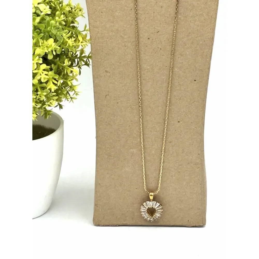 Vintage Avon Sterling Silver Gold Vermeil Open Heart Baguette Necklace